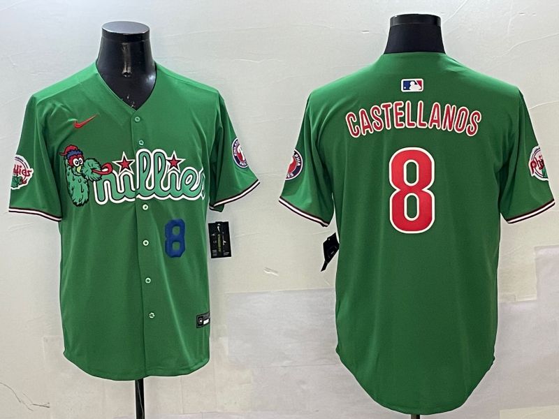 Men Philadelphia Phillies #8 Castellanos Green Three generations Joint Name Game 2025 Nike MLB Jersey style 3